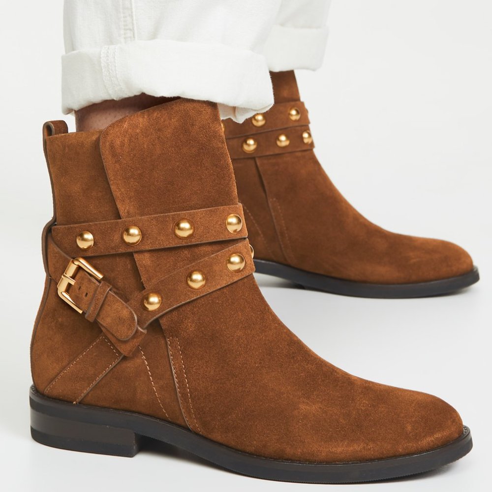 See by Chloe Neo Janis Flat Ankle Boots Brown Size 37 EU 7 US
